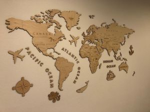 3D dřevěná skládačka - Mapa Světa | 50 x 90 cm, 70 x 125 cm, 100 x 200 cm
