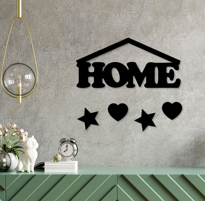 dekorace s nápisem Home vyřezávaná z březové překližky jklaser-design