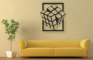 Dřevěná dekorace na zeď- Rubikova kostka | 70 x 50 cm