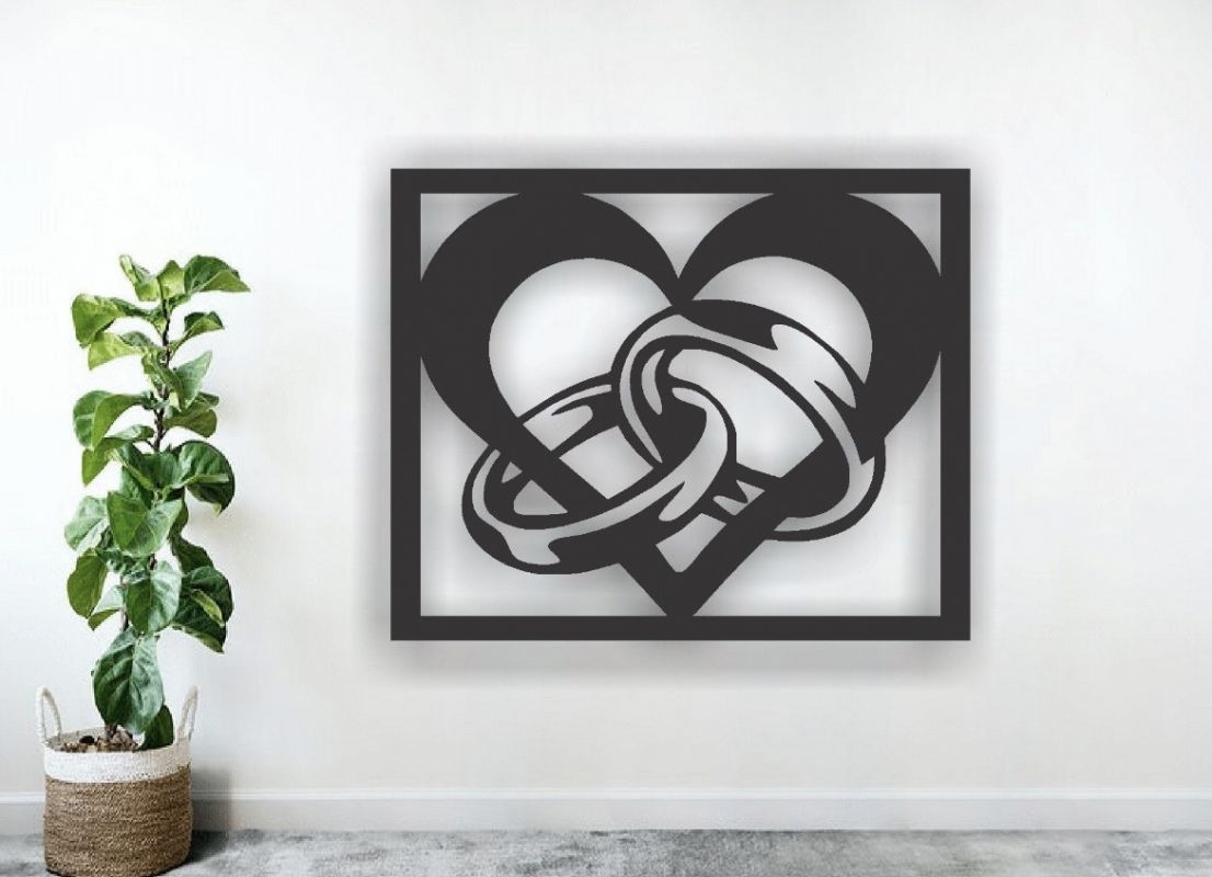 Dřevěný nástěnný obraz-srdce+prsteny jklaser-design